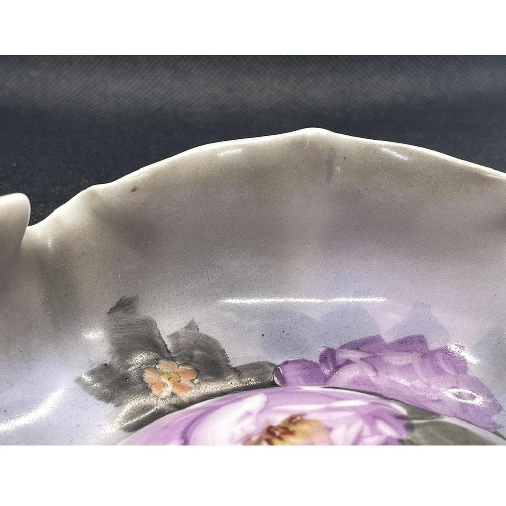 Vintage Noritake Porcelain Cigar Ashtray Ruffled Edge Hand Painted Purple Flower